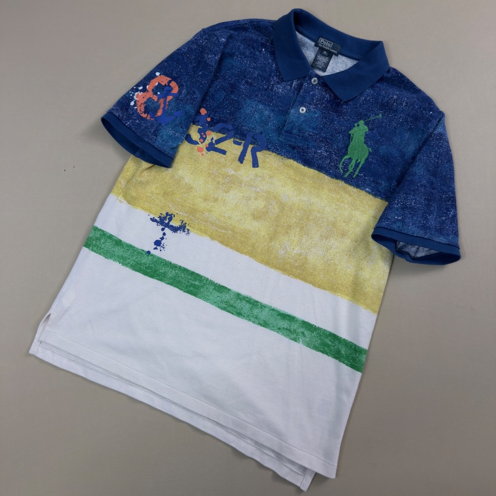 Polo Ralph Lauren Polo Shirt Mens XL Blue Distressed Big Pony Streetwear